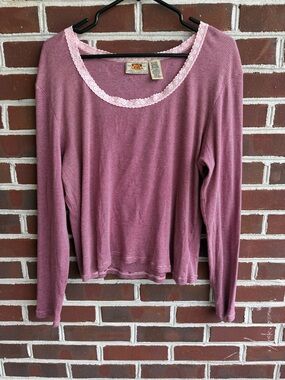 Y2K Late 90s Route 66 Striped Long Sleeve Micro Thermal Top 100% Cotton XL